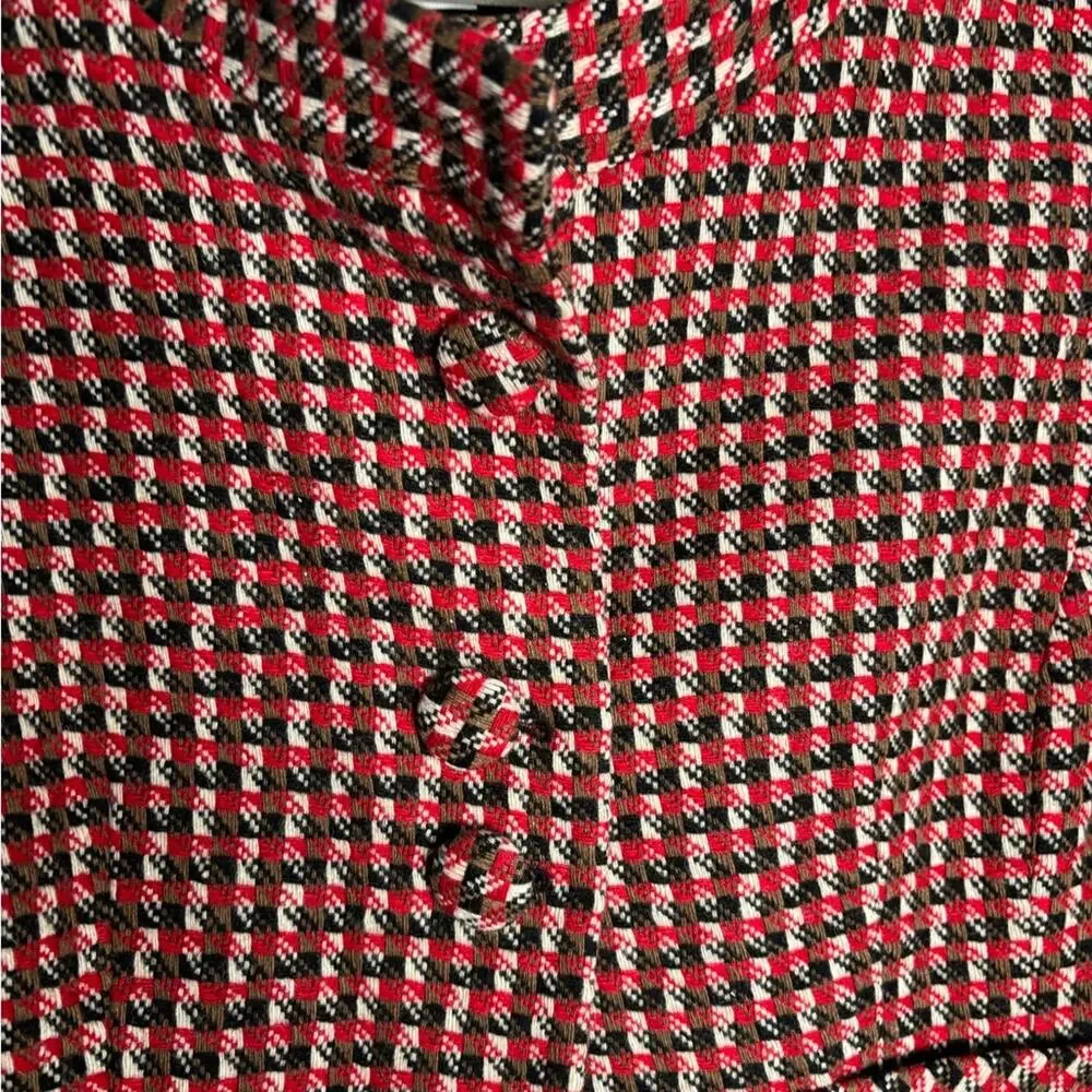 LOFT Red Black Plaid Tweed Button Front Blazer 6